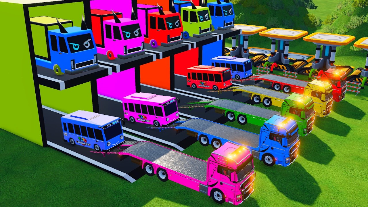 Garage with Colors - ALL MIXER TRUCK WITH DOUBLE FLATBED TRAILER TRUCK, KOMATSU, INTERNATIONAL, MAN