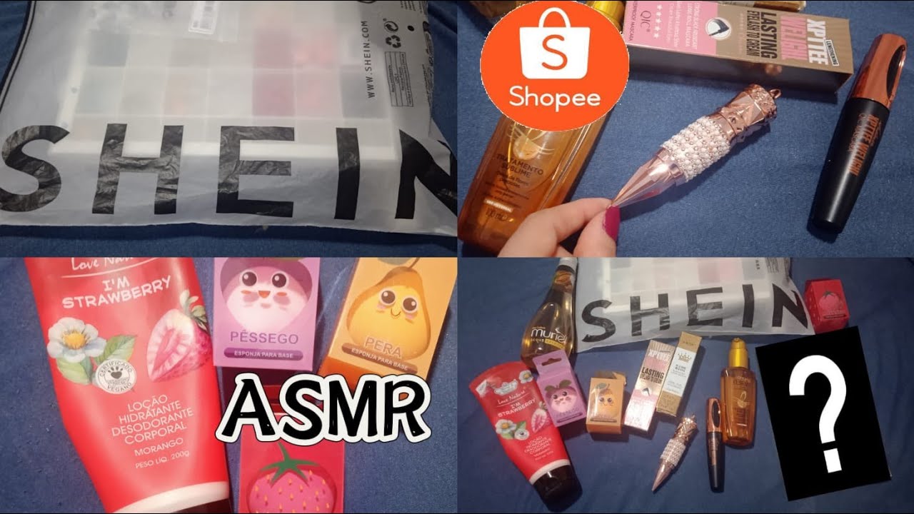 ASMR COMPRINHAS DA SHEIN, SHOPEE E MAQUIAGEM| abrindo comprinhas #shopee #shein