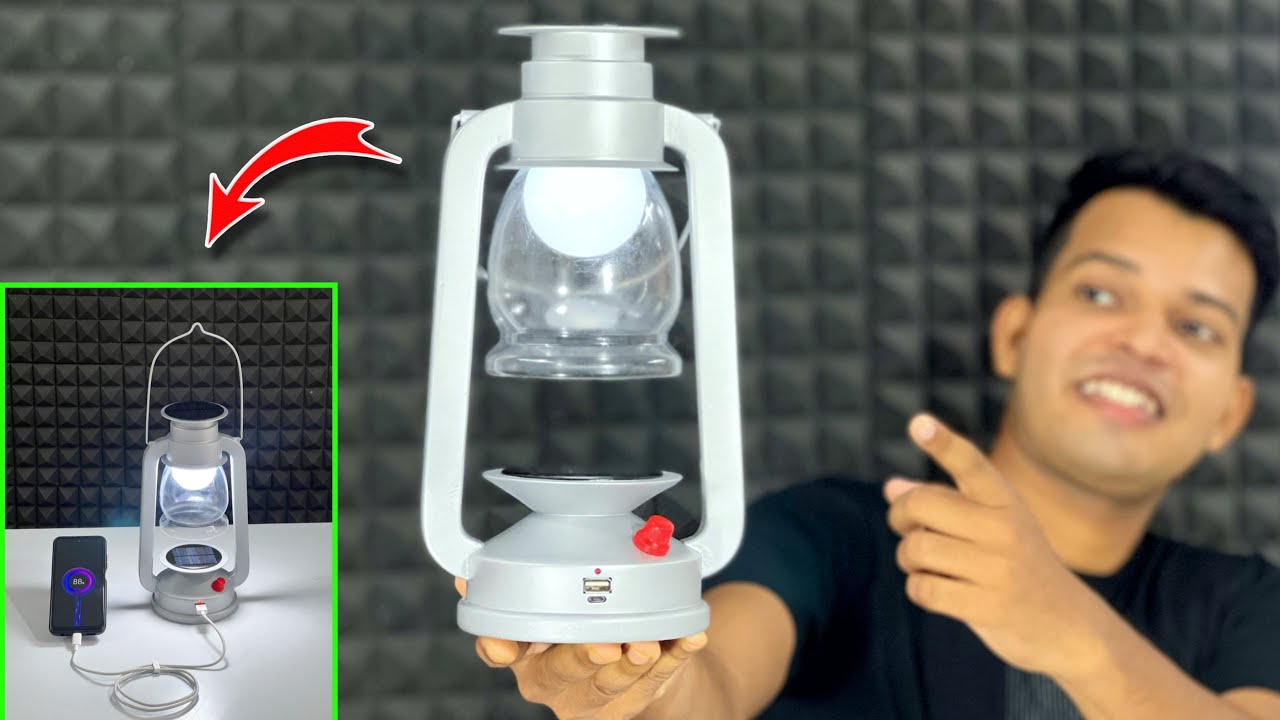 How To Make Hurricane Light || सोलर से चार्ज होने वाला लालटेन With Mobile Charge