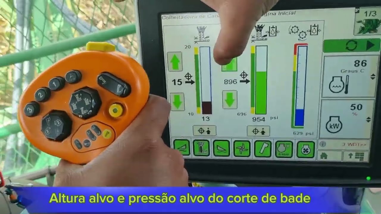 CH570 John Deere - C.I.C.B. altura alvo e pressão alvo do corte de base.