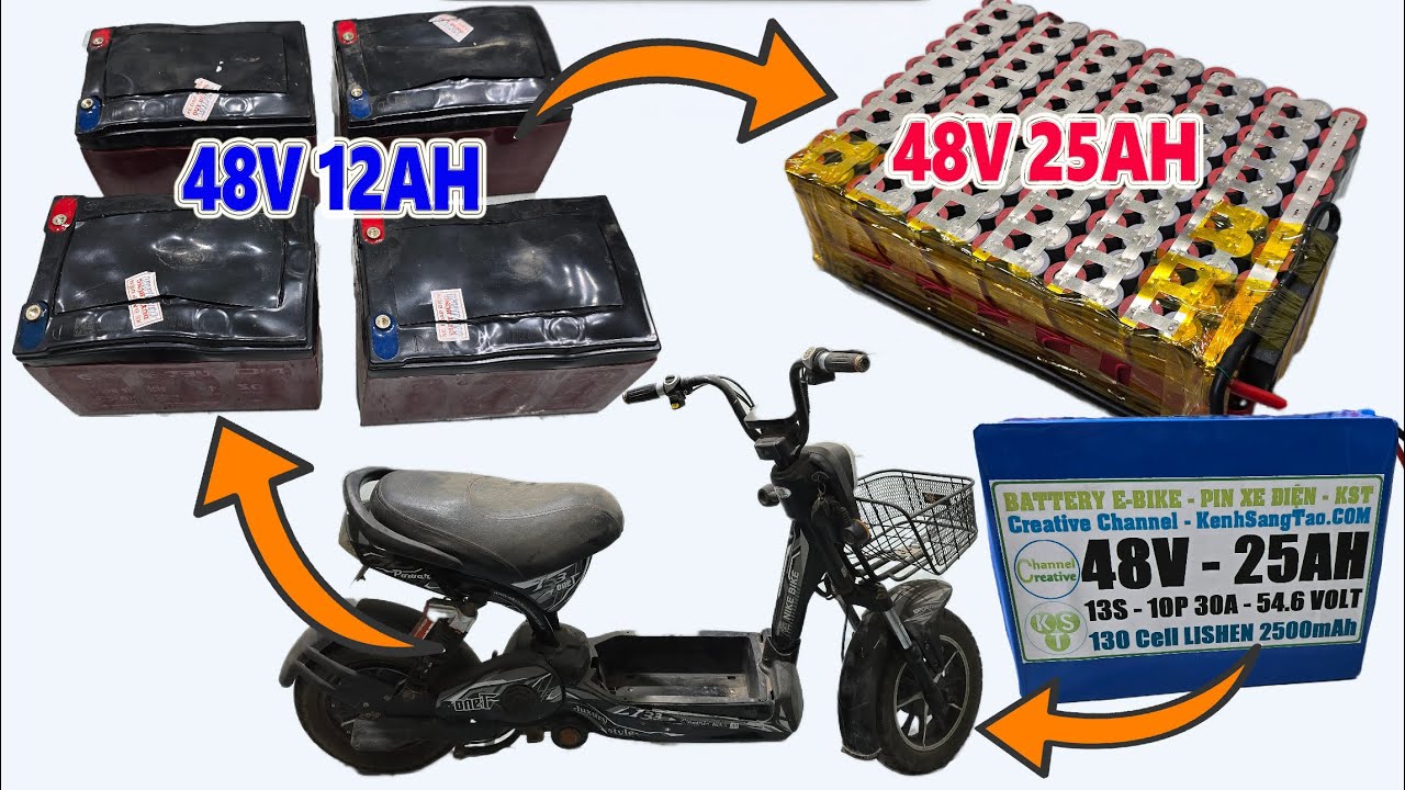 Апгрейд сломанной батареи E-bike до 48V 25Ah с 130 элементами 18650