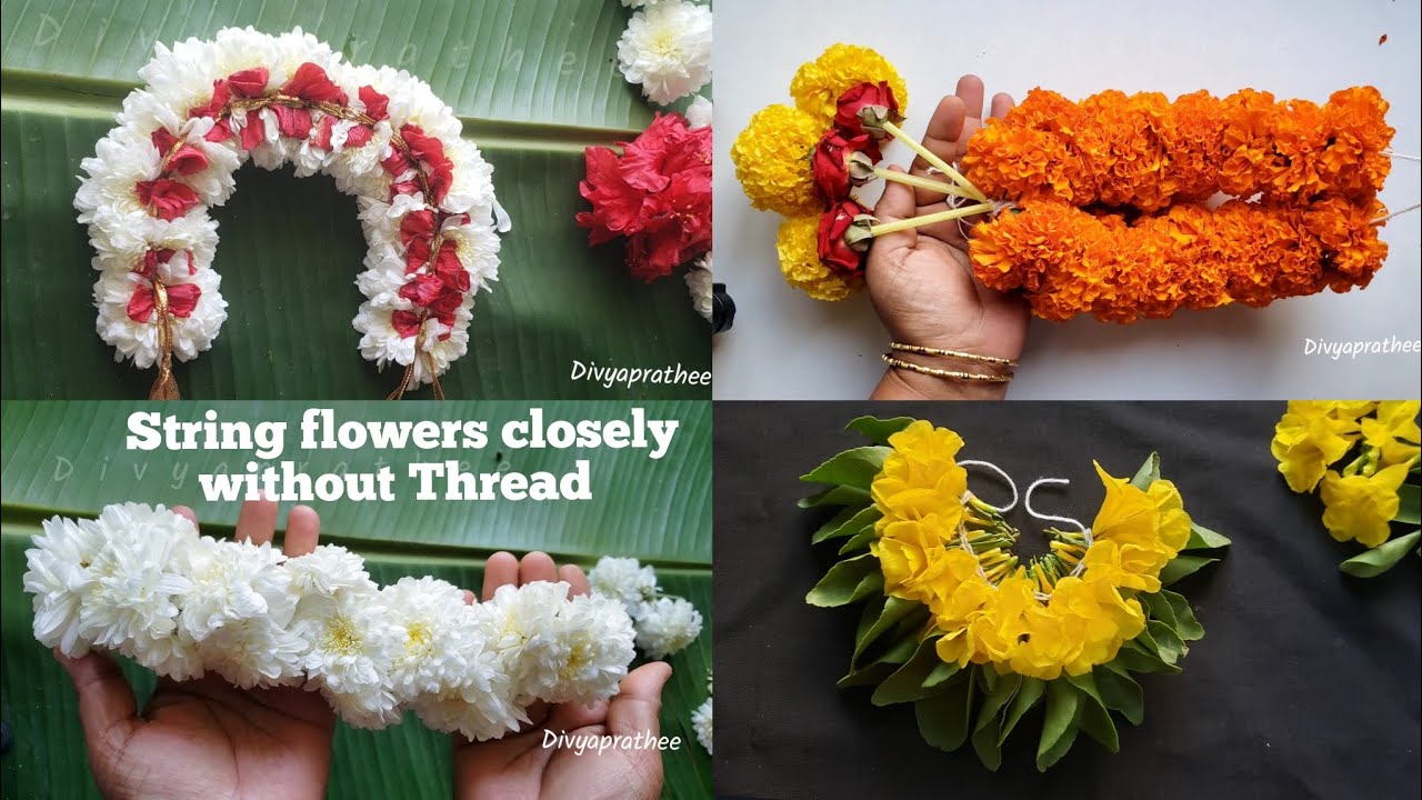 4 different flower garland ideas at home/Easy mala for god/poomalai/diy fresh flower pooja decor 