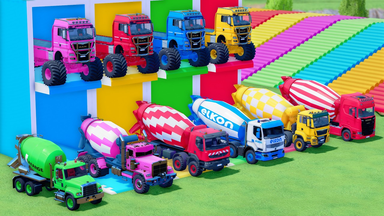 TRANSPORT OF COLOR - ALL MIXER TRUCK WITH MONSTER FLATBED TRUCK, MAN, MERCEDES, SCANIA, ELKON - FS25