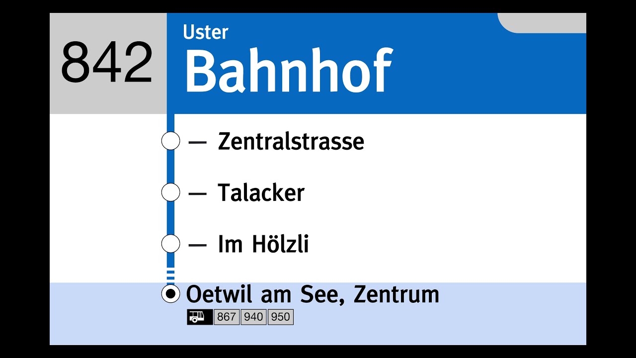 VZO Ansagen » 842 Uster, Bahnhof — Oetwil am See, Zentrum | SLBahnen