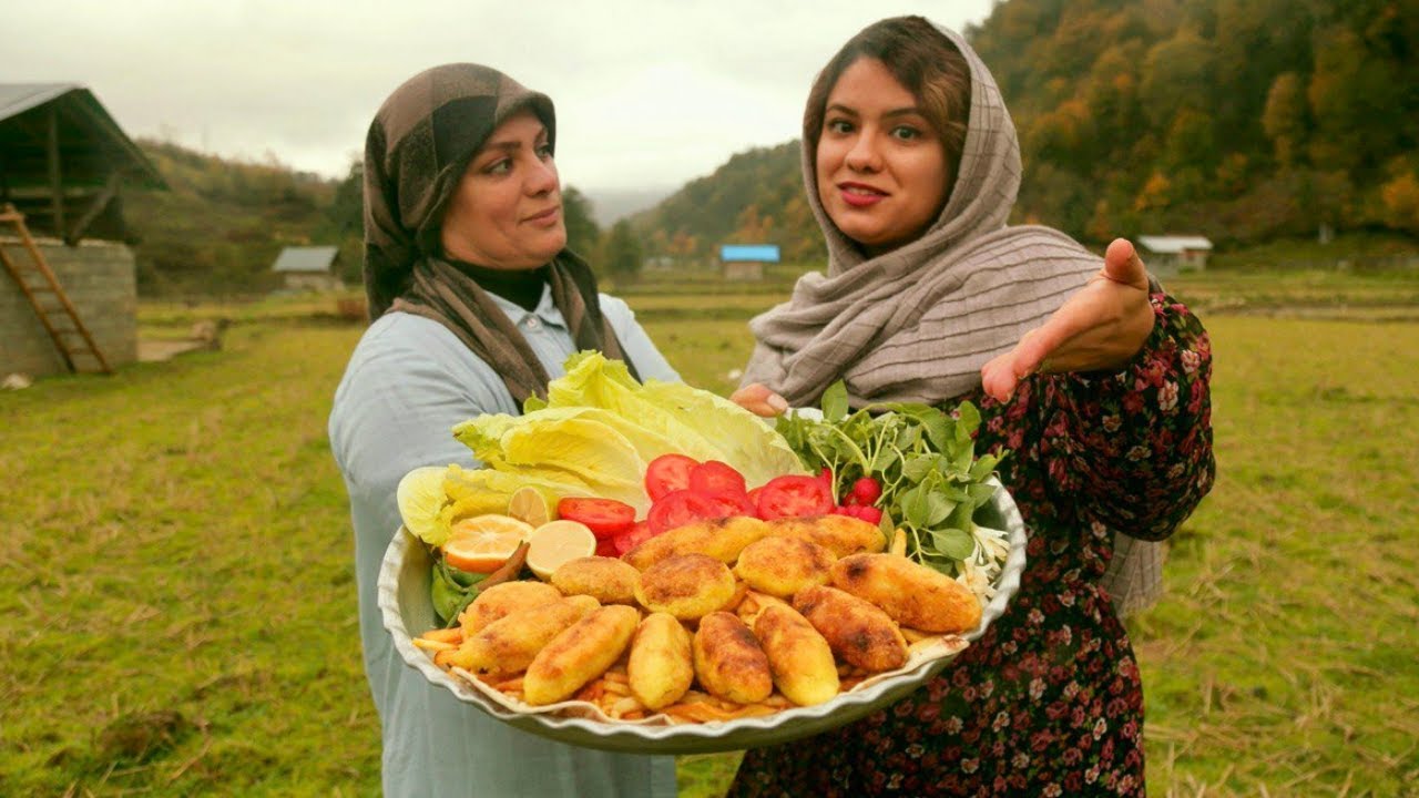 Cooking Best Crispy Fried Vegetarian kubbeh on campfire - کبه سوخاری گیاهی روی  هیزم | ASMR