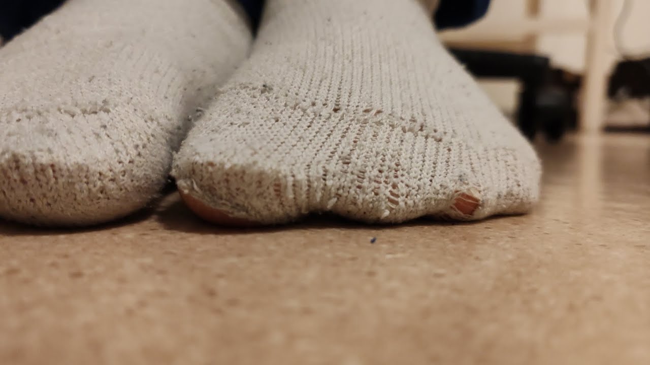 Wearing white tube socks with holes, photographing socks, wearing ballerina shoes 4Kp30 Resolution 