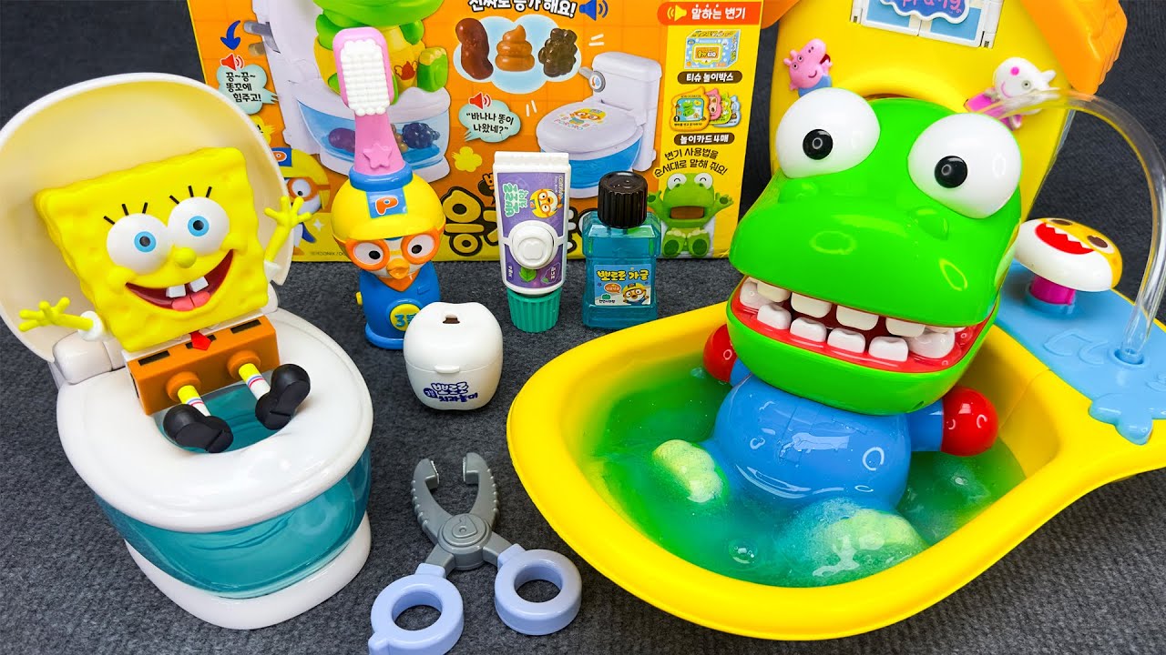 [Toy ASMR] Unboxing SpongeBob Toilet & Pororo Kitchen Table Food Toy Collection 💩🚽 뽀로로 식사놀이 장난감 놀이
