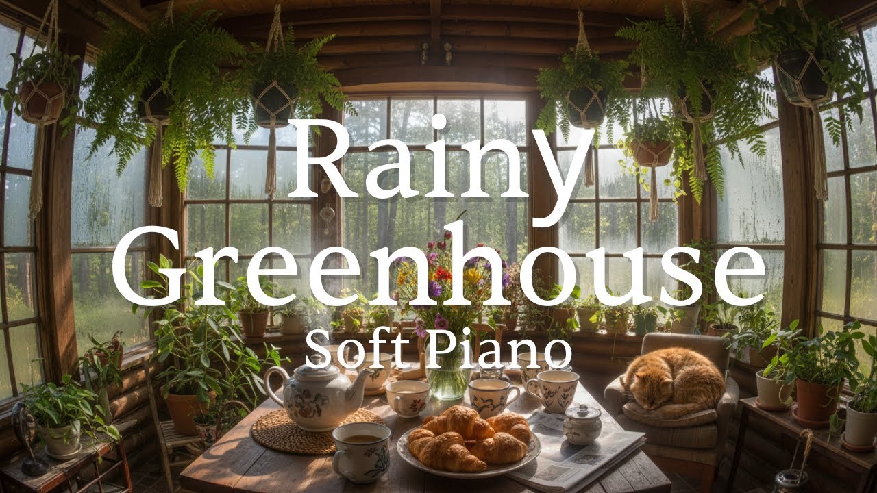 Comfortable Rainy Greenhouse 🌧️| Perfect Soft Piano Ambience for Focus | 2 Hours (4K)