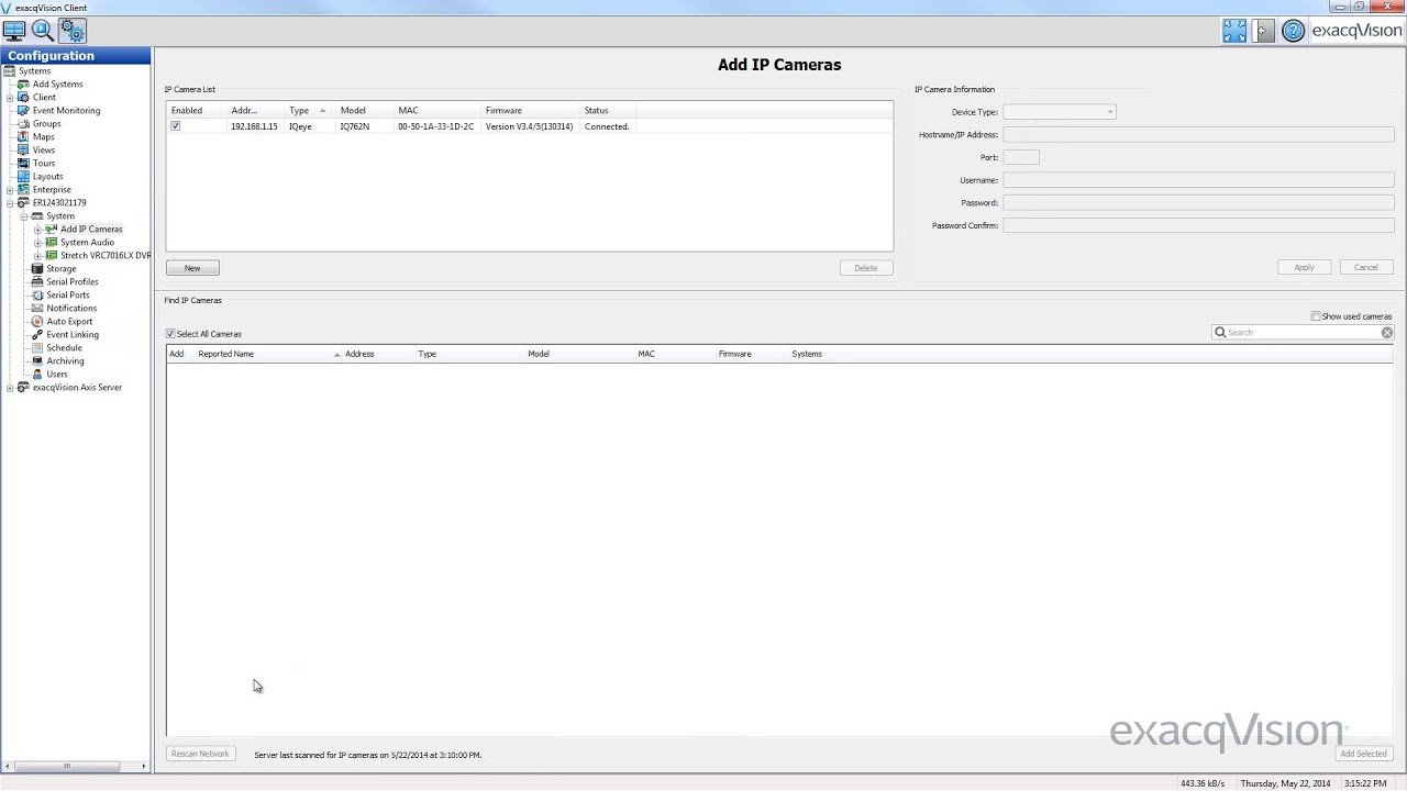 Adding IP Cameras, exacqVision