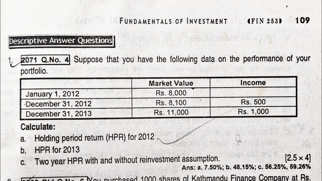 Risk and Return (Holding Period Return) | BBS 4th Year Investment Management