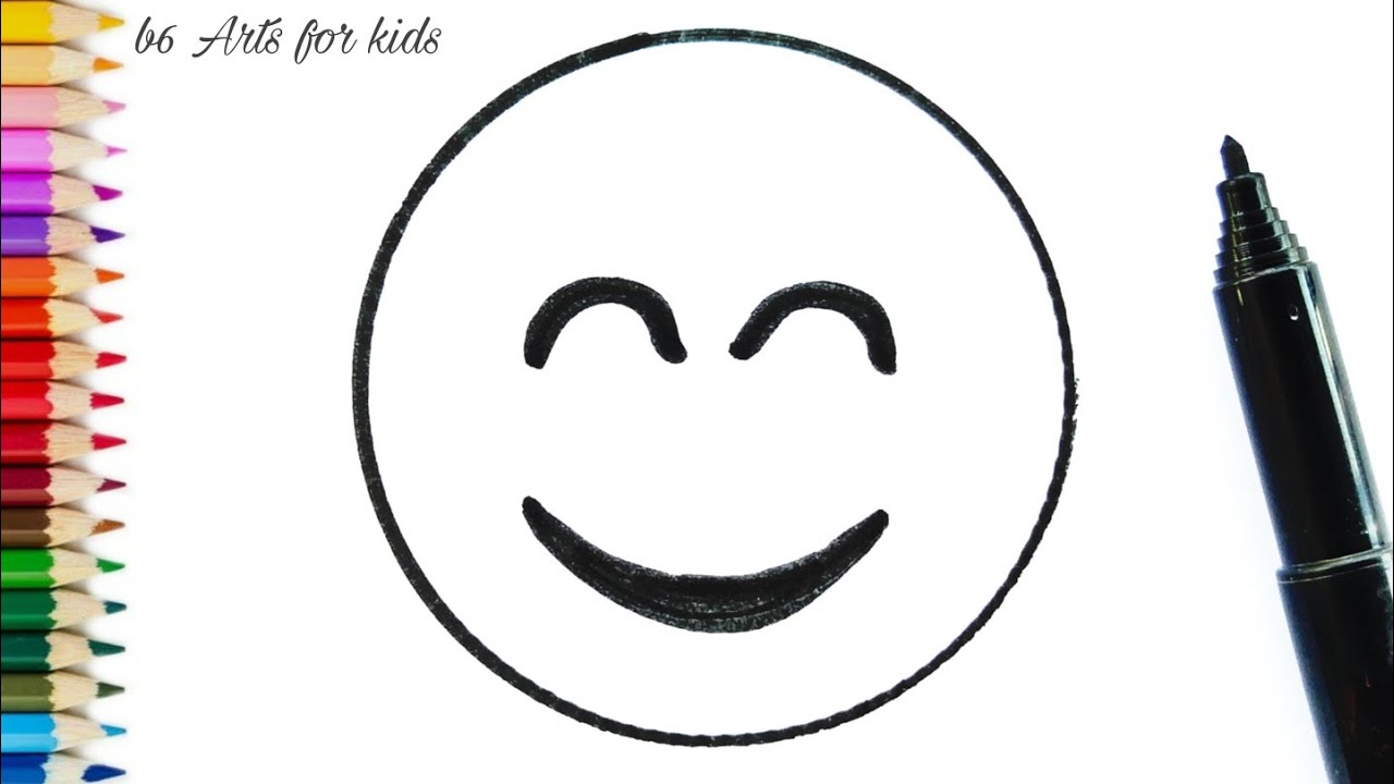 How To Draw Smiling Face With Smiling Eyes Emoji - Step By Step Drawing