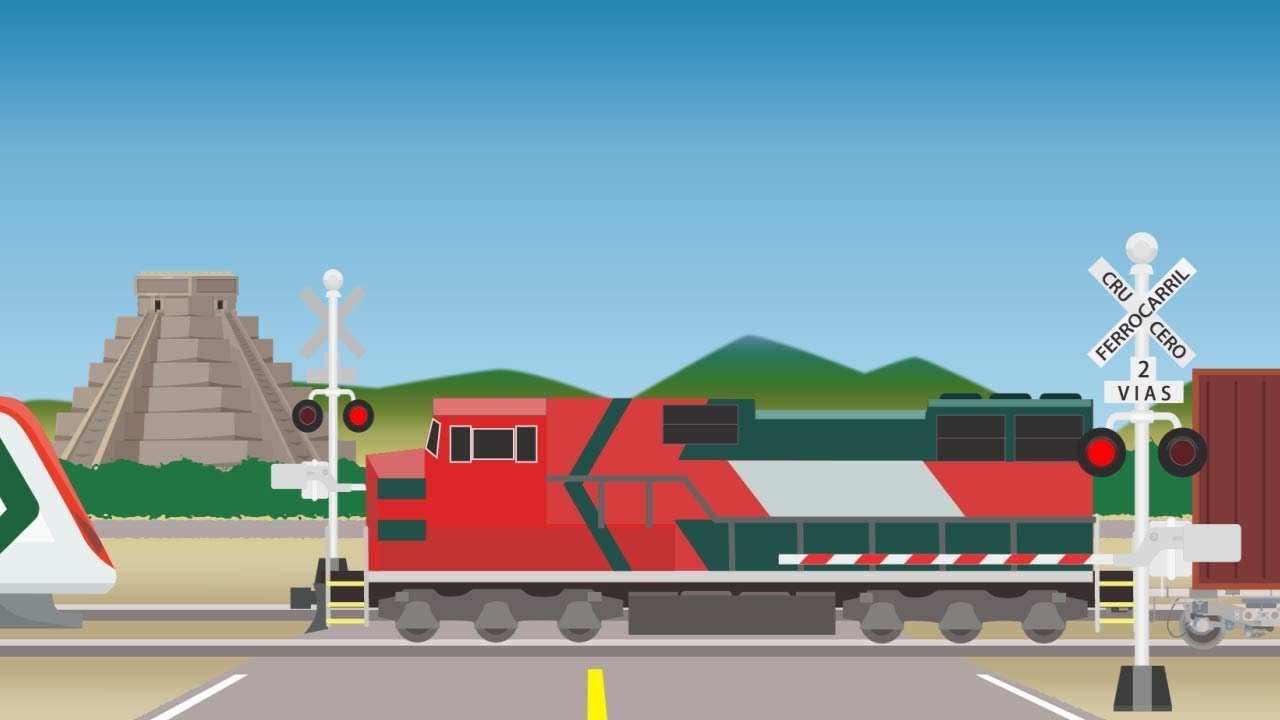 【踏切アニメ】メキシコの電車とふみきりカンカン😂😂😂trains and railroad crossing、cruces de ferrocarril y trenes