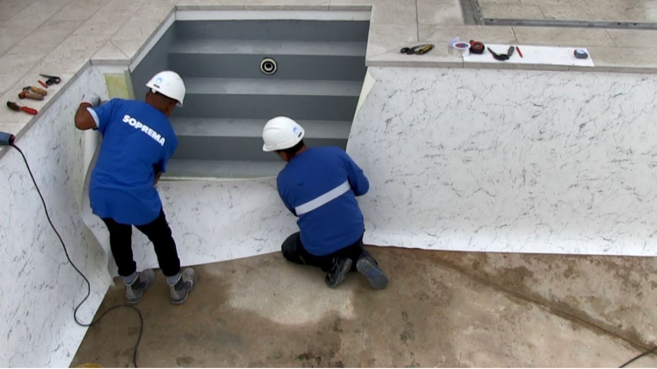 Cómo instalar el geotextil y la lámina armada SOPREMAPOOL 3D en las paredes de la piscina – cap 2