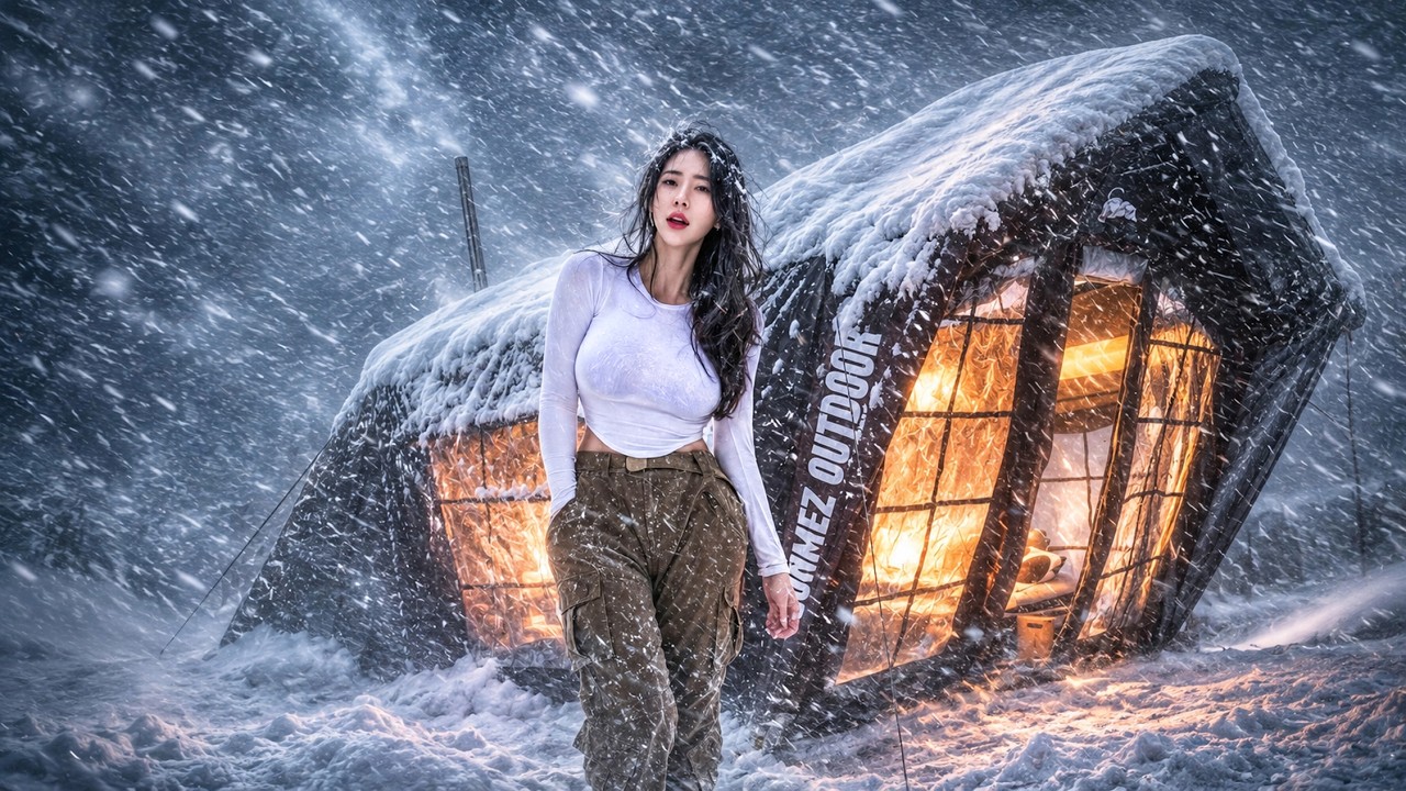 ❄️КЕМПИНГ В СНЕЖНОЙ БУРЕ С ГИГАНТСКОЙ РОСКОШНОЙ НАДУВНОЙ ПАЛАТКОЙ