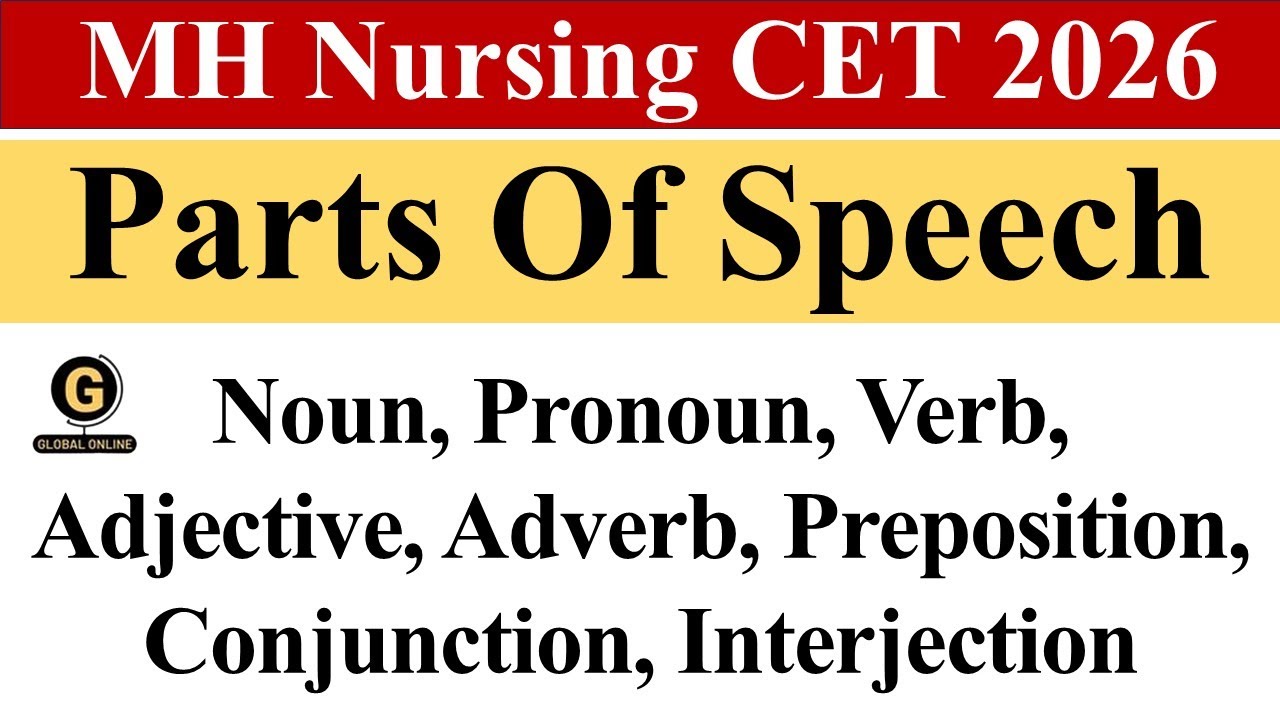 Parts of Speech(English Grammar)Most repeated MCQ's for MH Nursing CET 2026| PYQ's L-1