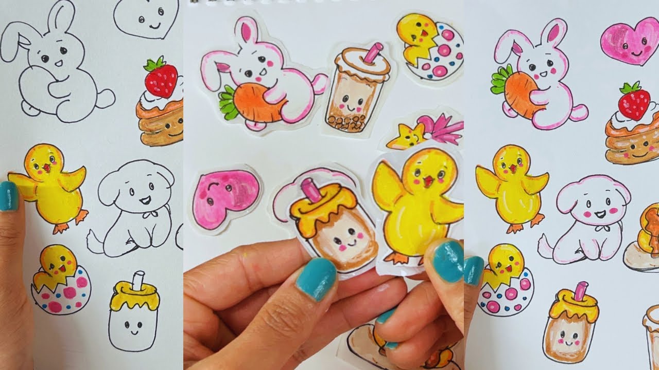🌼Freehand cute sticker diy 🌼 | Step by Step process of making 