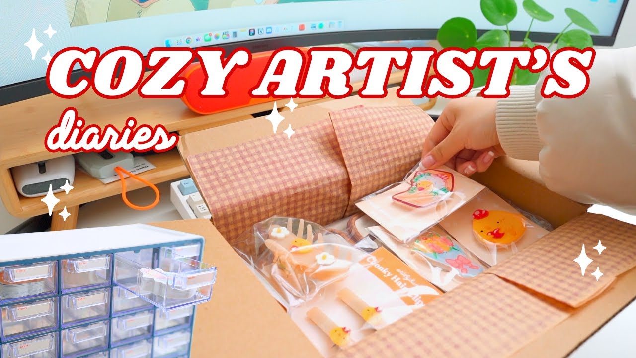 artist's diary૮ • ﻌ - ა cozy packing orders, new sticker organizer, unboxing new products, amazon jp