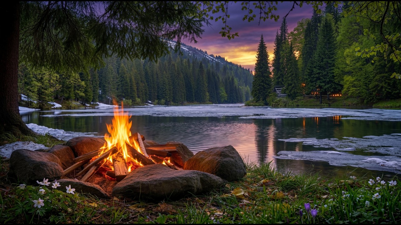 Quiet Lake Campfire at Sunset 🔥🌲 Calm Nature Ambience for Deep Relaxation