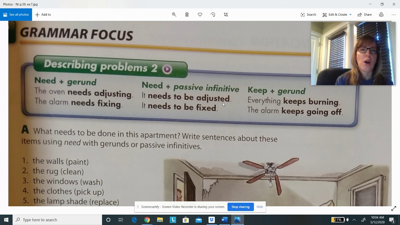Describing problems using gerunds, 