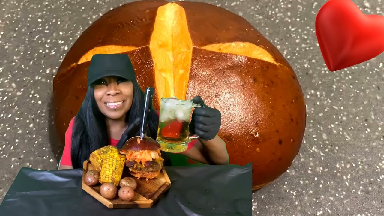 CHEDDAR BURGER W/ KIELBASA, KIMCHI, BRAT SAUCE, PRETZEL BUN, CORN ON COB ,POTATOES (POMMESGEWURZ)
