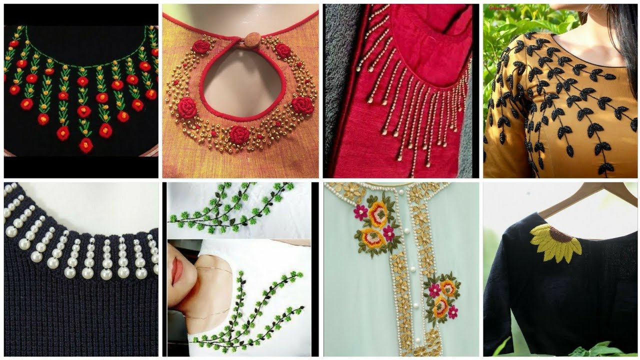 neck embroidery designs for suit/kurti / hand embroidery neckline designs/ embroidery neckline