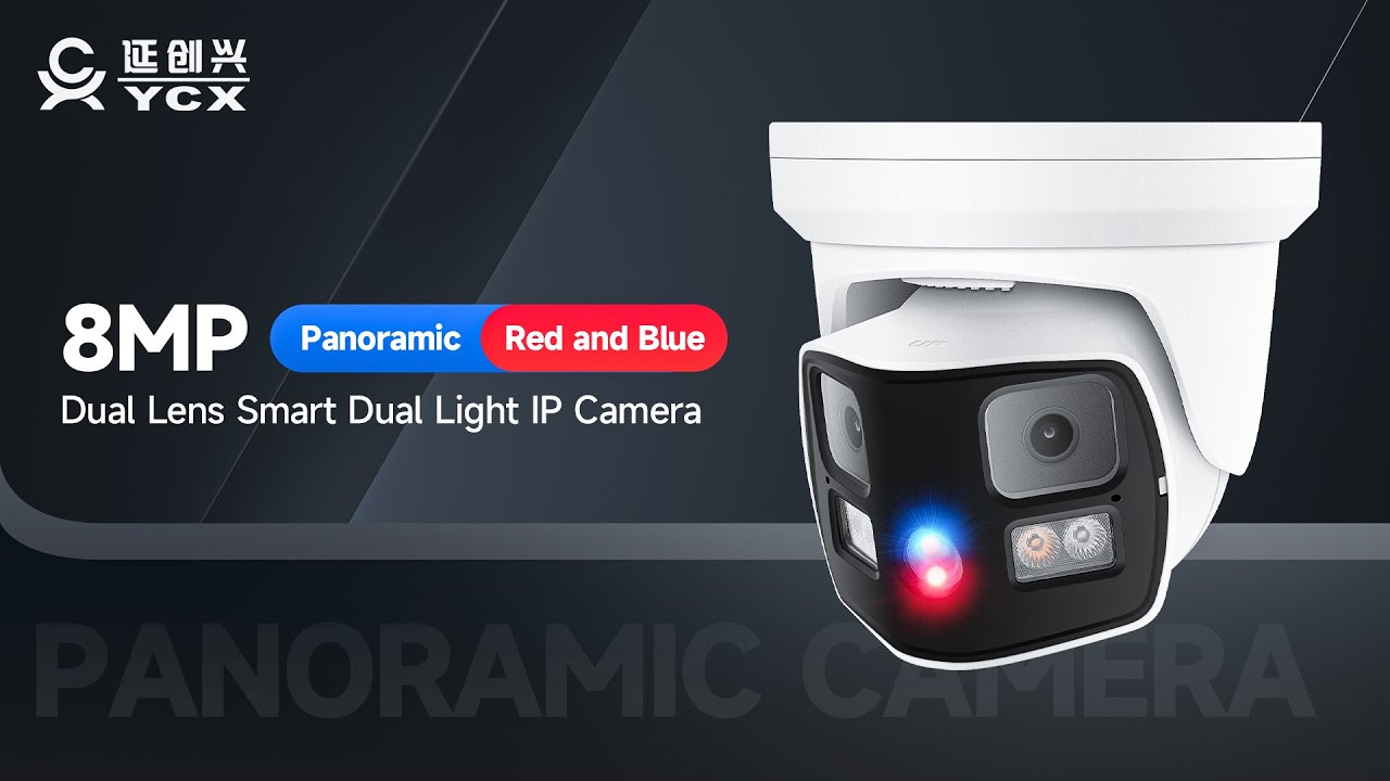 YCX 8MP Panoramic 180° Red&Blue Strobe Light Dual Lens Smart Dual Light IP Camera.