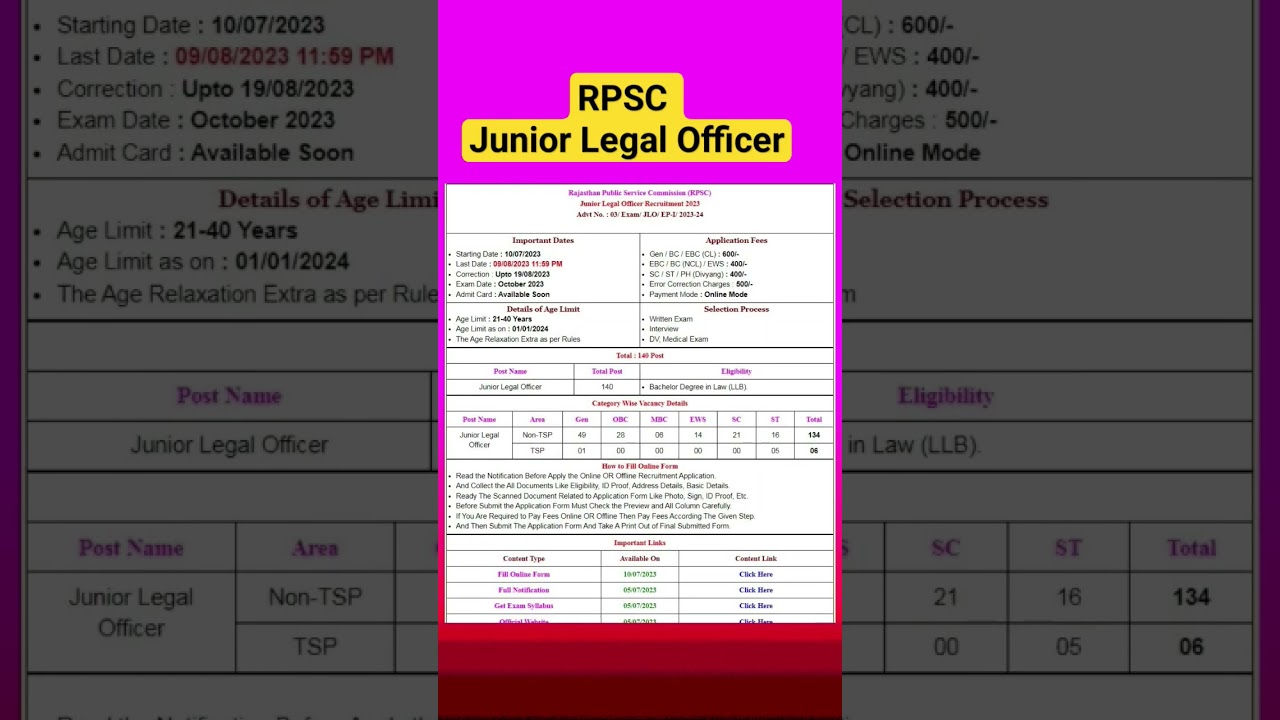 RPSC Junior Legal Officer 2023 #youtubeshorts #shortsvideo #shortsfeed #shorts #viral #latest
