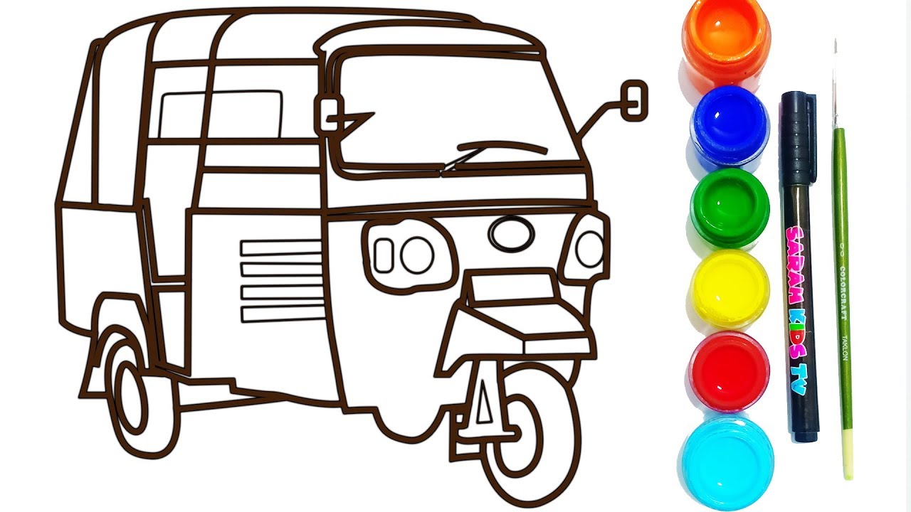 ape Tuk Tuk Auto Rickshaw Drawing and Coloring for Kids, Toddlers | Craft Hero 🌈