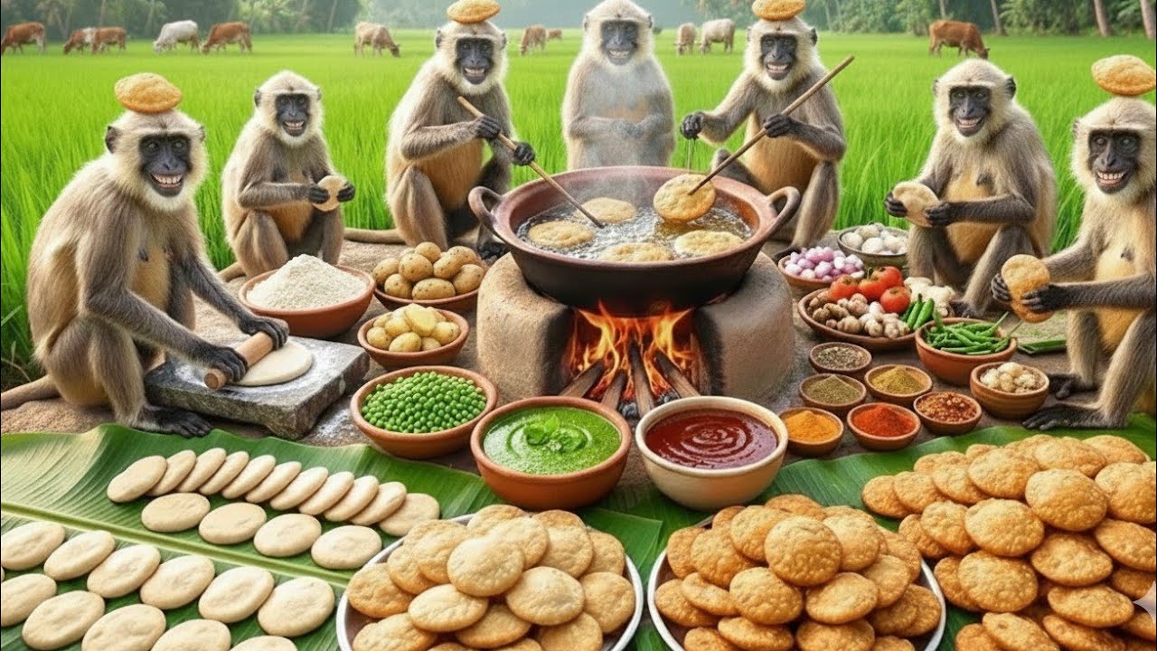 गांव के बंदरों ने बनाई हजारों कचोरी 😱 | Monkey Cooking Kachori in Jungle