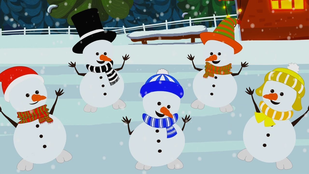 cinco pequenos bonecos neve | Rimas berçário para bebês | Five Little Snowman | Preschool Português
