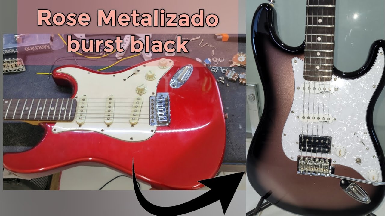 Guitar Strato Pintura Rose metalizado Burst black