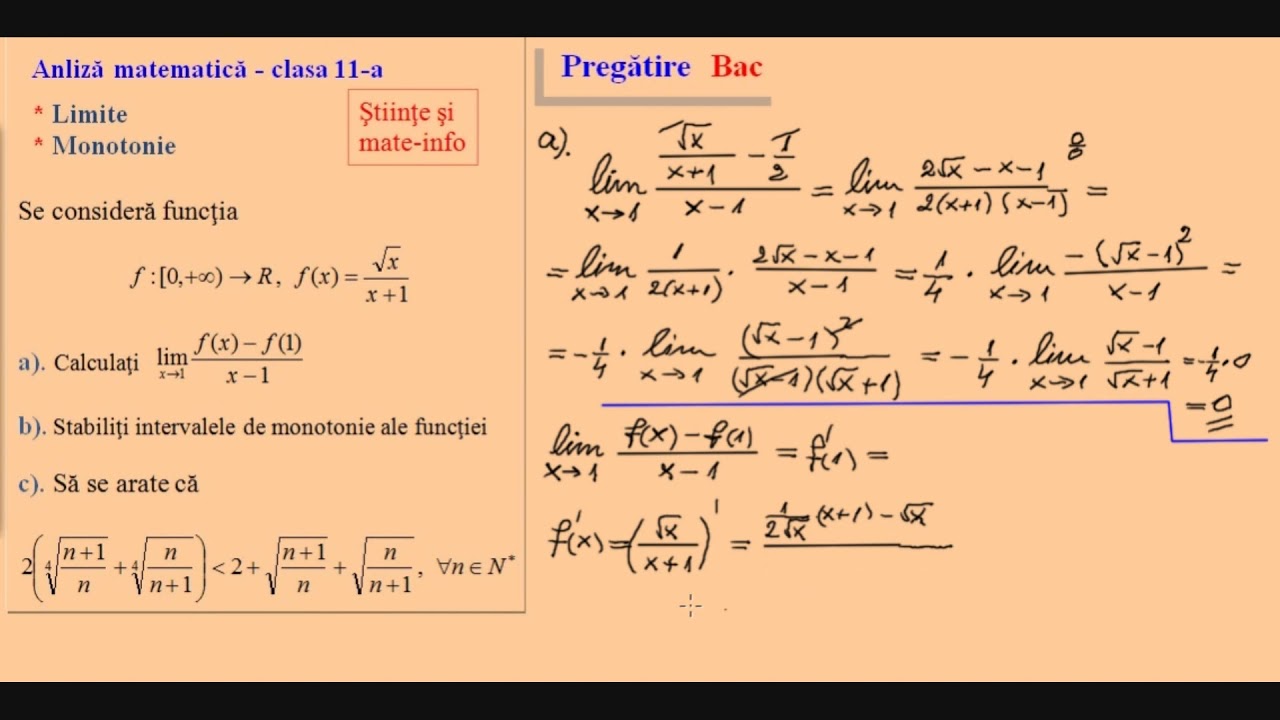 Pregatire pentru Bac - Analiza Matematica, Clasa a XI-a (Mate-Info, Stiinte)