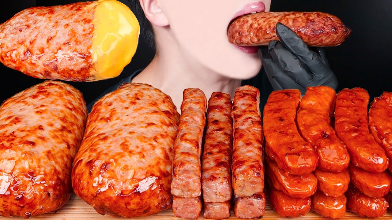 ASMR SAUSAGE CHEESY PARTY COOKING MUKBANG 대왕 소세지 치즈소스 먹방 ソーセージ チーズ 咀嚼音 モッパン Sosis keju EATING SOUNDS