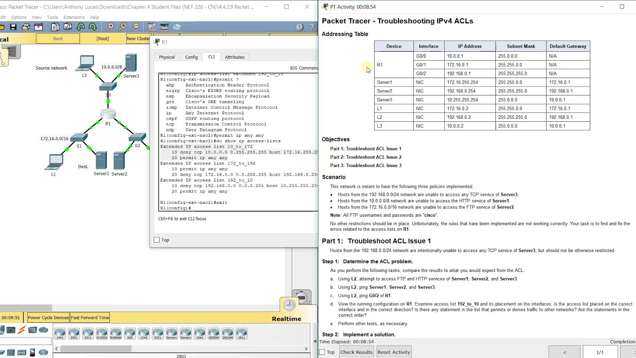 PKT 4.4.2.9 or PKT 7.3.2.4 - Troubleshooting IPv4 ACLs