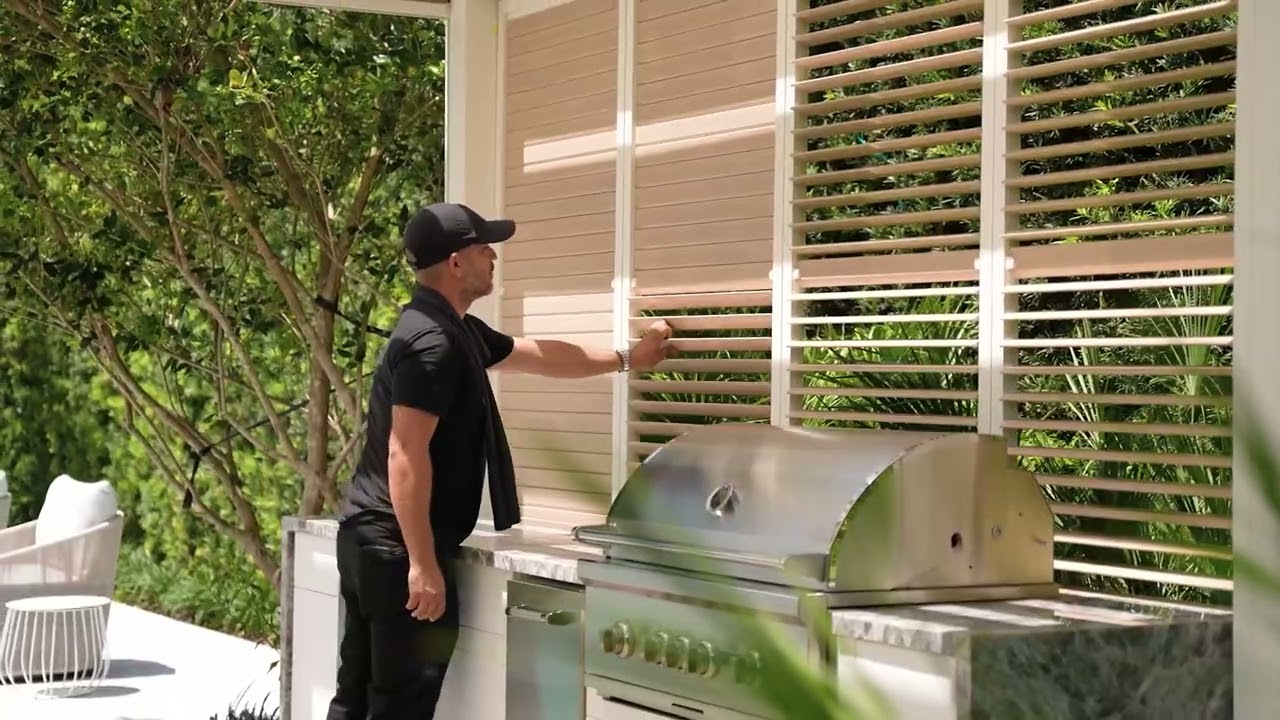 Luxury Pergola / Awning / Motorized Shades Solution at a La Gorce Island Luxury Home