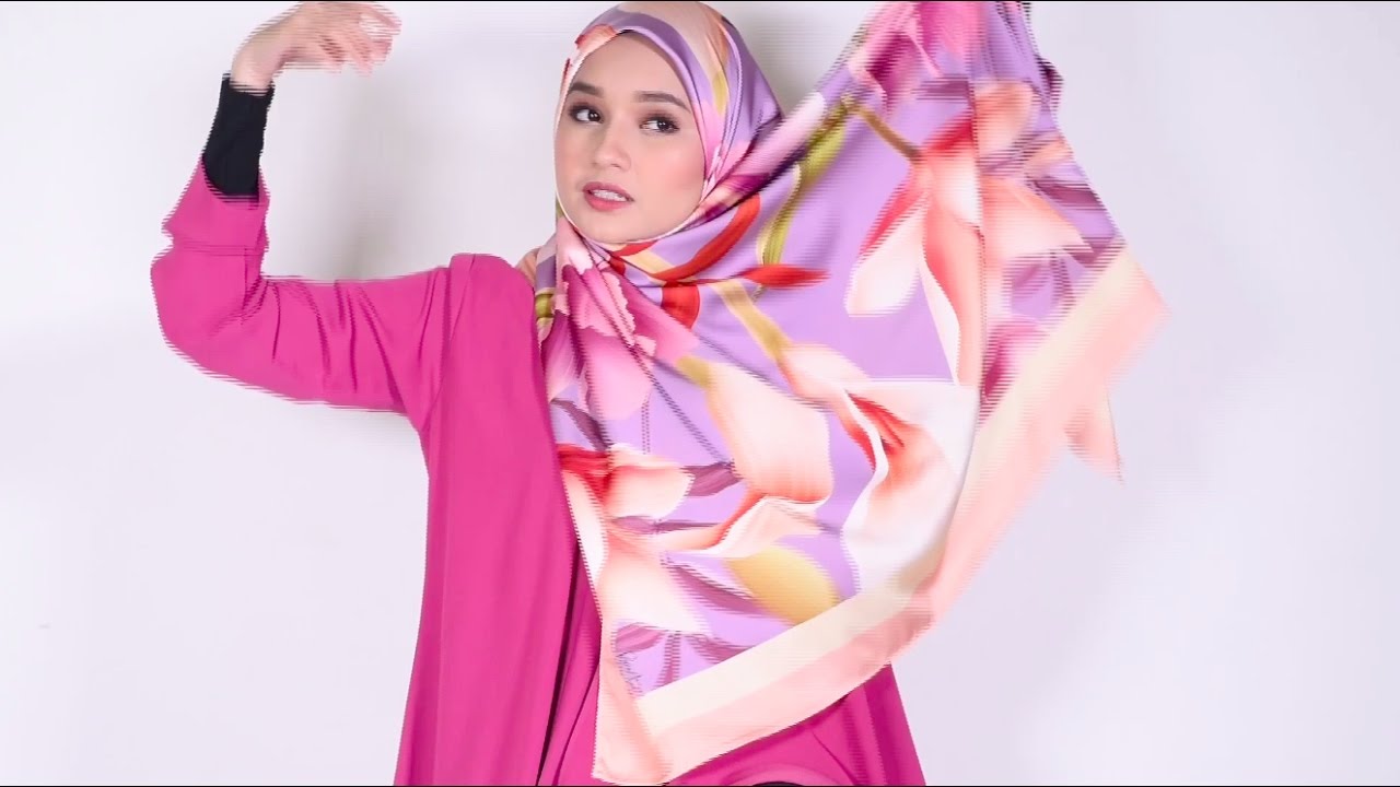 10 Tutorial Tudung Bawal Satin Gaya Cantik Dalam Satu Bawal Satin Bercorak