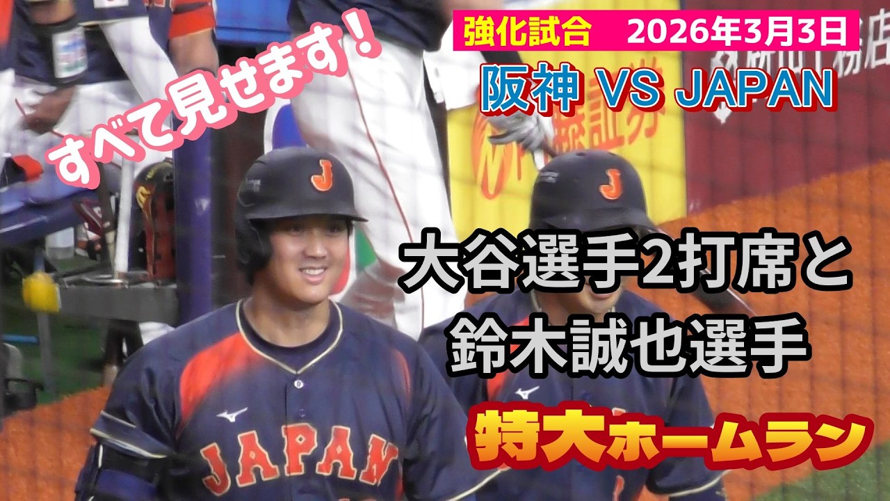 侍JAPAN 強化試合 阪神 VS JAPAN 大谷選手2打席と鈴木誠也選手の特大ホームラン 2026.3.3【大谷翔平】【鈴木誠也】