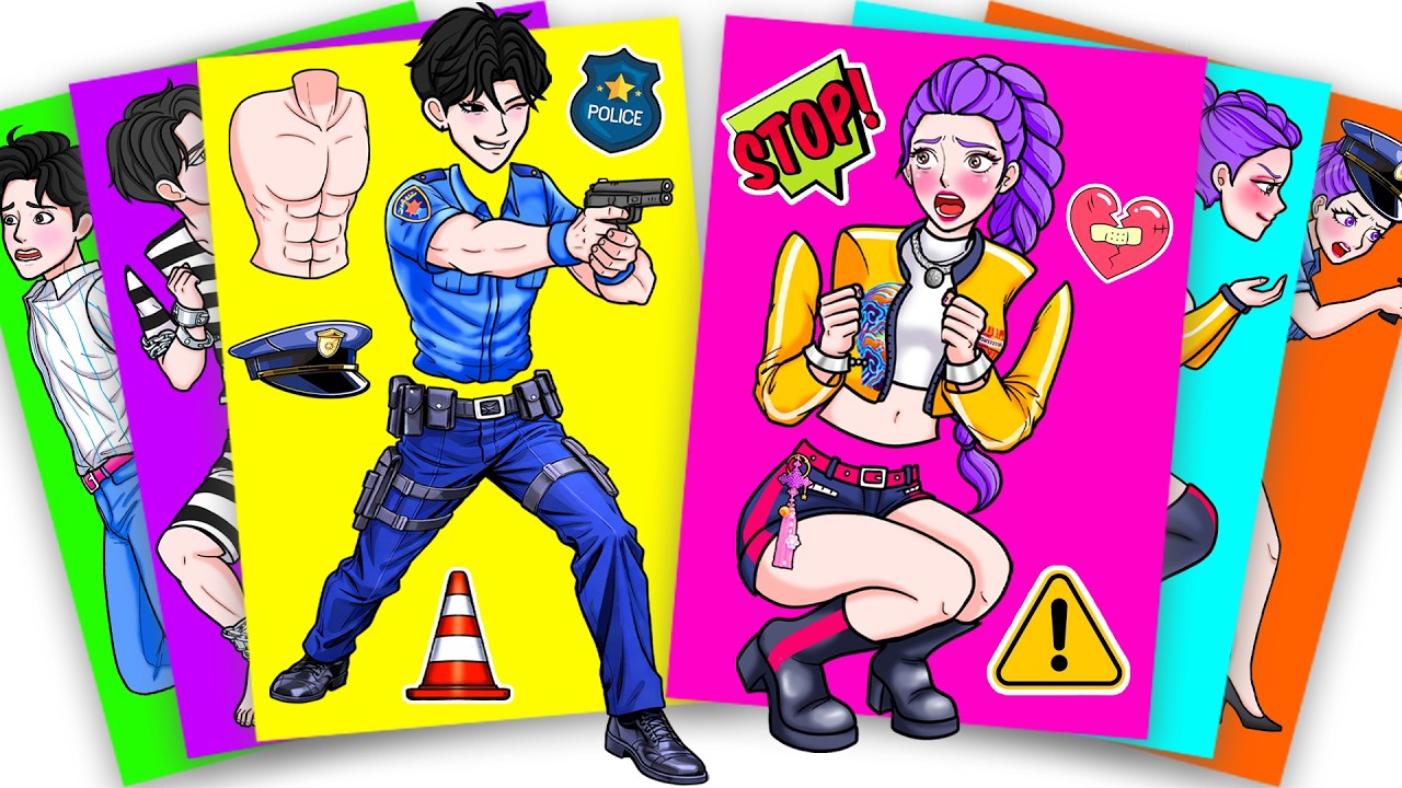 DRAMA of Huntrix Rumi and POLICE Jinu Saja Boys - KPOP DEMON HUNTERS sticker book | paper diy