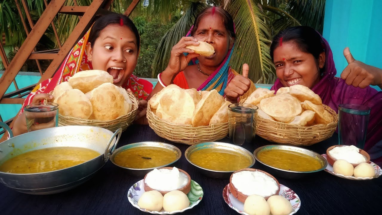 two jaa er challenging video (তিন ঝুড়ি লুচি ছোলার ডাল দই মিষ্টি) with punishment 🤣#two jaa eating..