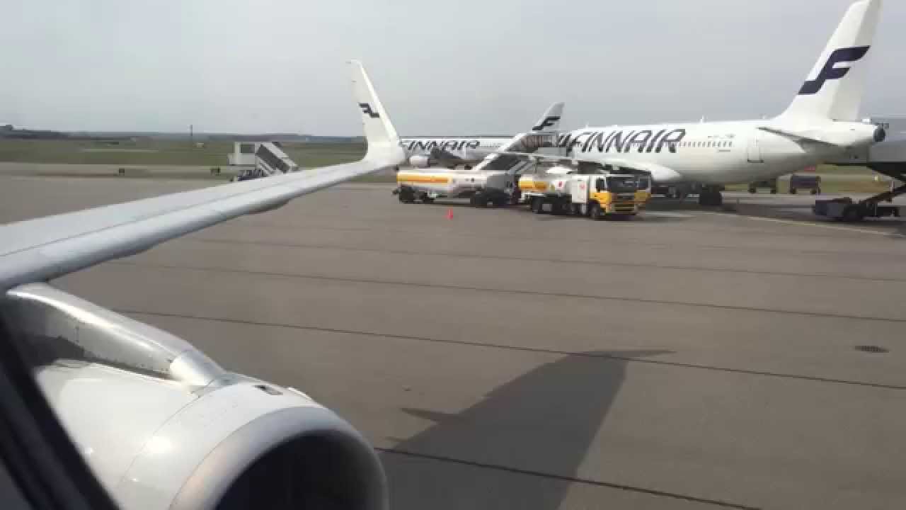 Finnair A321 Sharklet (A321ER) startup, taxi and takeoff from sunny Helsinki