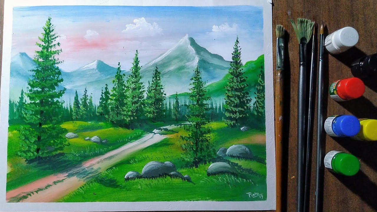 Opaque techniques with poster colour | Mountains painting
