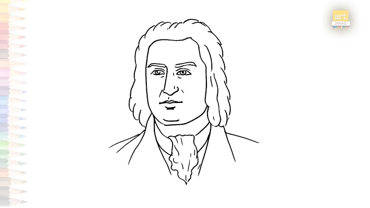 Johann Sebastian Bach drawings | Outline Art | How to draw Johann Sebastian Bach easy #artjanag