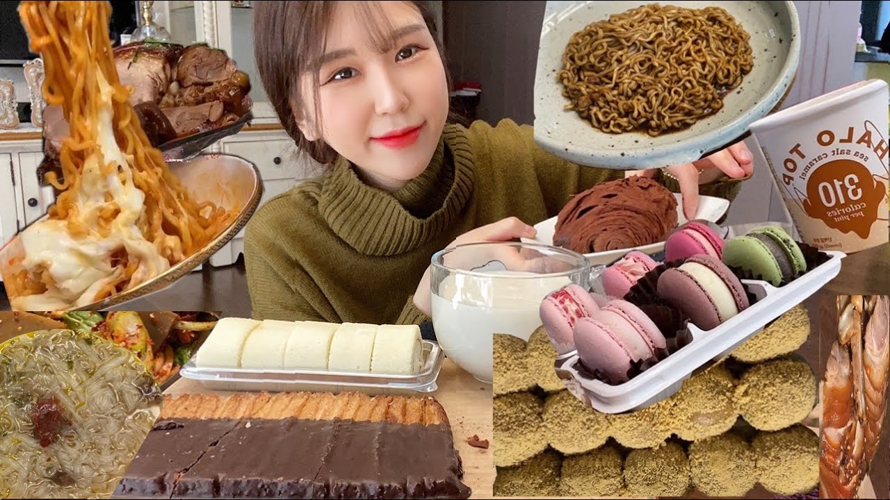 титульный) ASMR есть звукㅣMUKBANGㅣПряный рамен, Шоколадный хлеб, миндальное печенье, десерт