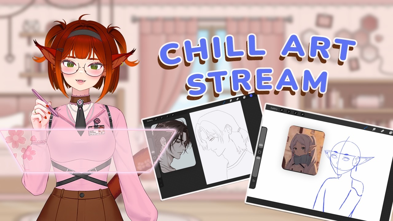 ⋆⋅୨୧⋅⋆ chill art stream || drawing Vash & Frieren ⊹ ࣪ ˖