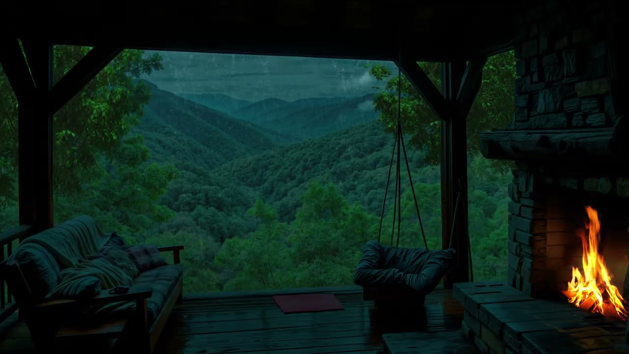 Endless Night Rain in a Cozy Cabin | Fireplace & Rain for Deep Sleep & Stress Relief | No Mid Ads
