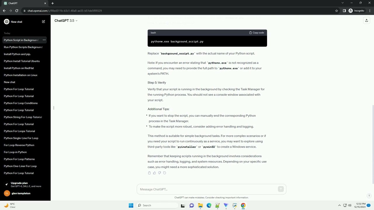 how to keep python script running in background windows