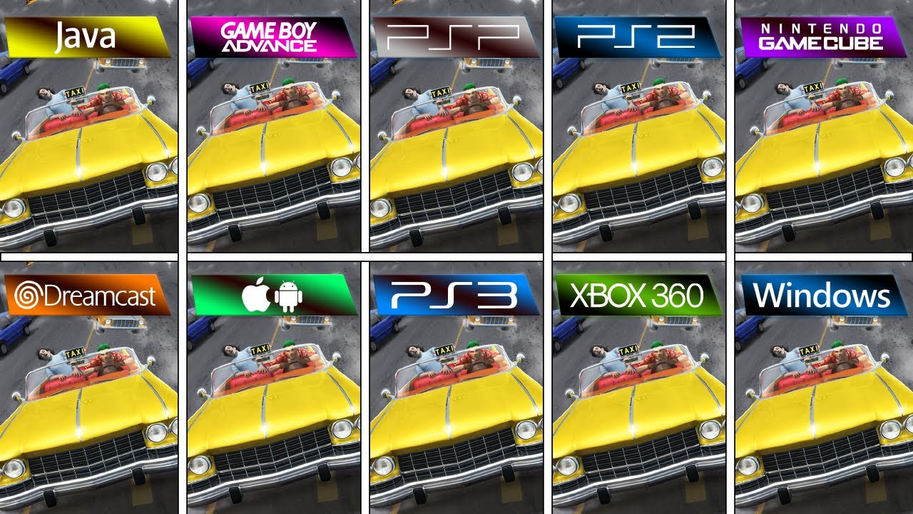 Crazy Taxi (1999) Java vs GBA vs PSP vs PS2 vs GC vs Dreamcast vs Mobile vs PS3 vs XBOX 360 vs PC