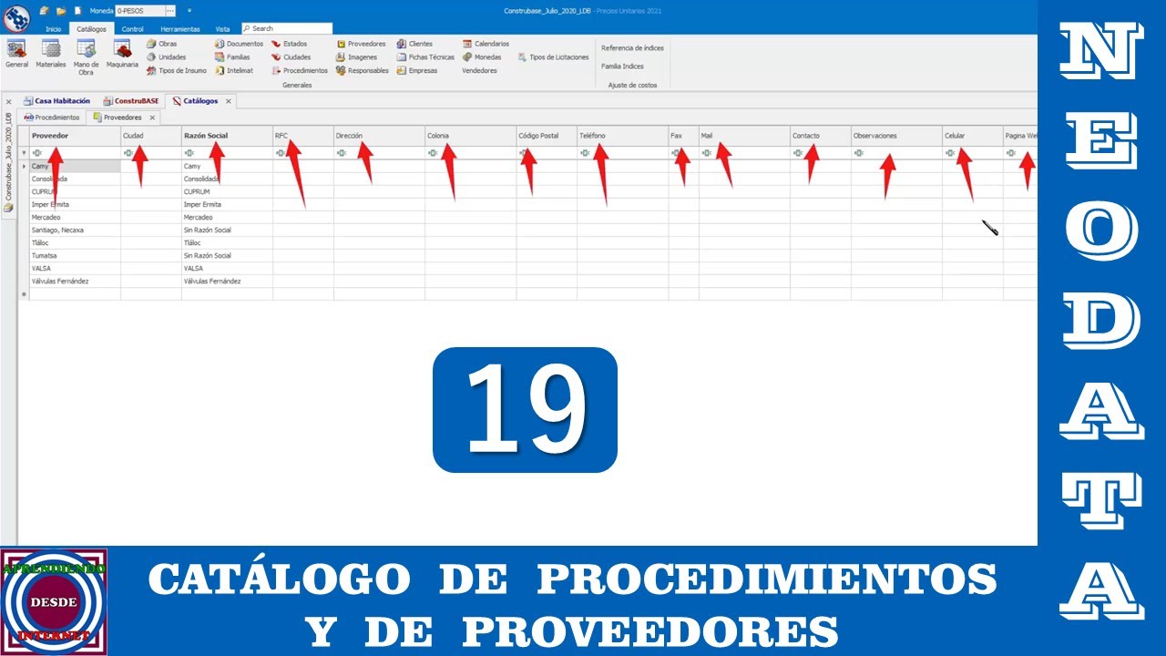 Catálogos de Procedimientos y de Proveedores en Neodata 2021