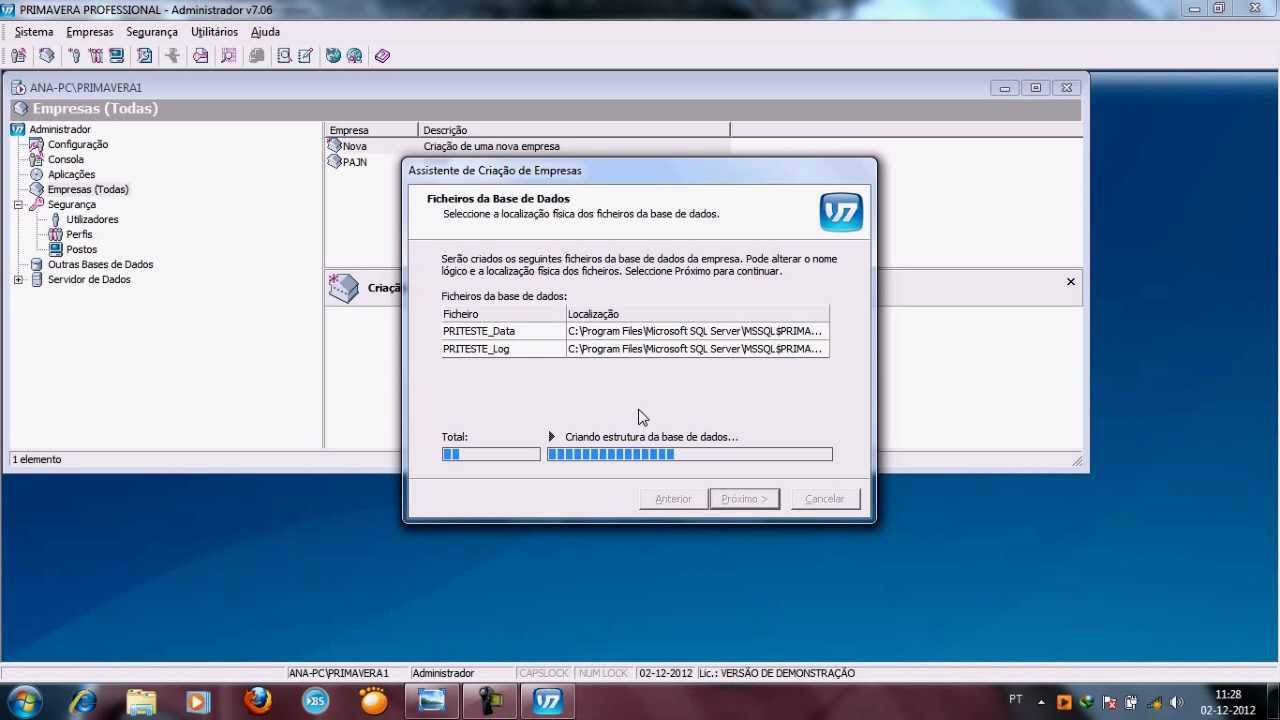 Primavera professional V7 (criação de empresa)