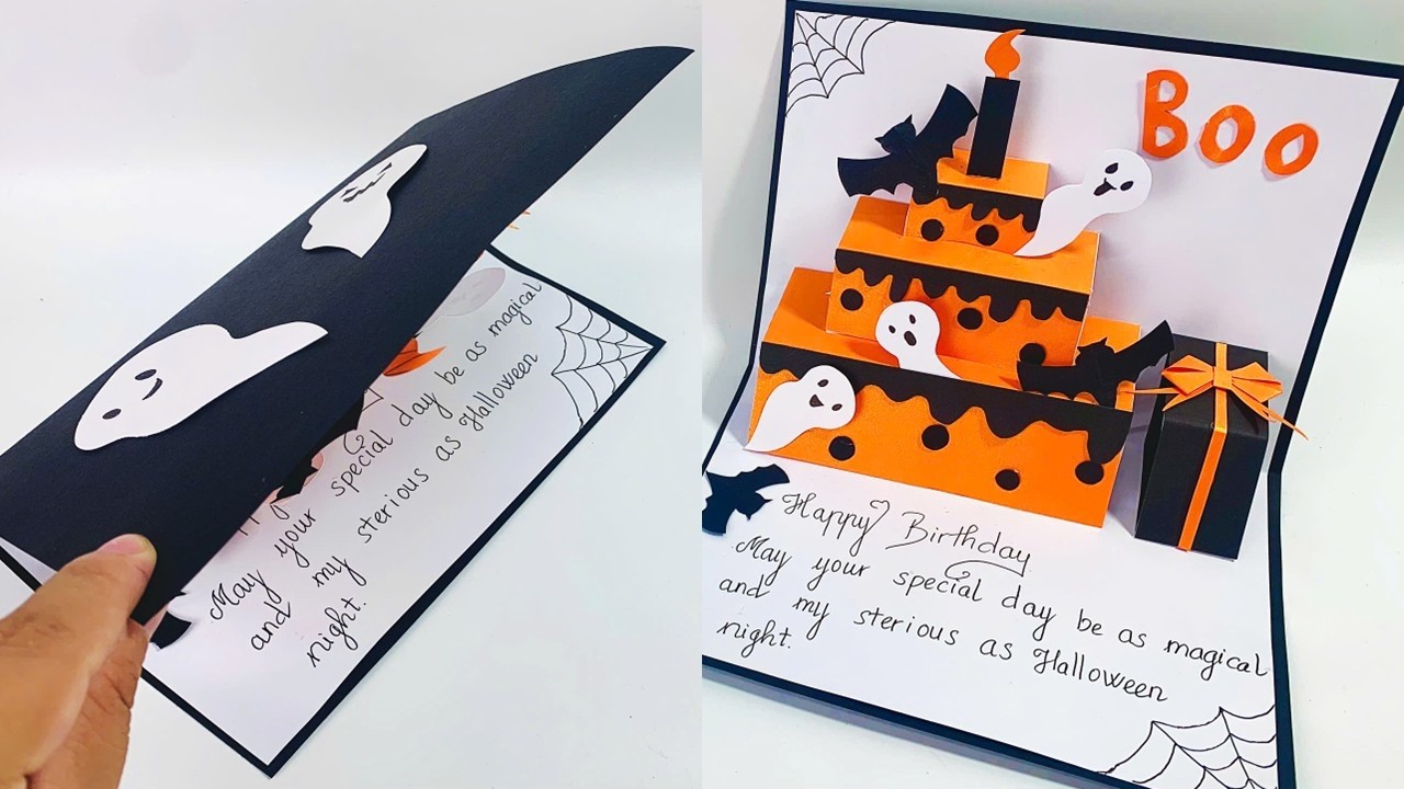Жутковатая объемная открытка на день рождения 🎃 | Простой мастер-класс по изготовлению на Хэллоуи...